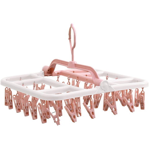 Import - Uscator de Rufe Suspendat Flippy, cu 40 Carlige, Rotire 360 Grade, Protectie Vant, Pliabil, Patrat, Mateiral Plastic, Usor de Depozitat, Multifunctional, 36 x 24 cm, Alb/Roz