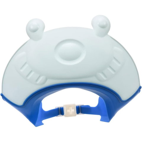 TeoMarket - Viziera de Protectie Baie Pentru Copii, Fippy, Model Broasca, Dimensiune ajustabila, Durabil, Usor de curatat, Impotriva Samponului, pentru Ochi si Urechi, TPE+PP, 24x23 cm, Albastru