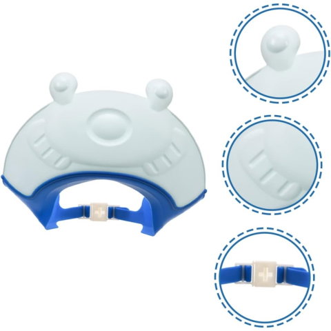 TeoMarket - Viziera de Protectie Baie Pentru Copii, Fippy, Model Broasca, Dimensiune ajustabila, Durabil, Usor de curatat, Impotriva Samponului, pentru Ochi si Urechi, TPE+PP, 24x23 cm, Albastru