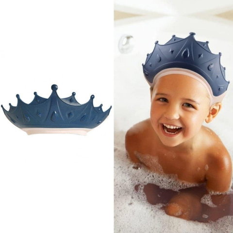 TeoMarket - Viziera de Protectie Baie Pentru Copii, Fippy, Model Coroana, Dimensiune ajustabila, Durabil, Usor de curatat, Impotriva Samponului, pentru Ochi si Urechi, TPE+PP, 15x13 cm, Albastru Inchis