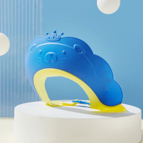 TeoMarket - Viziera de Protectie Baie Pentru Copii, Fippy, Model Coronita Leu, Dimensiune ajustabila, Durabil, Usor de curatat, Impotriva Samponului, pentru Ochi si Urechi, TPE+PP, 21x20.5 cm, Albastru