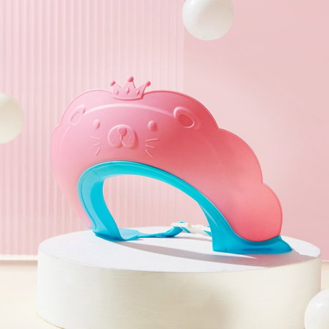 TeoMarket - Viziera de Protectie Baie Pentru Copii, Fippy, Model Coronita Leu, Dimensiune ajustabila, Durabil, Usor de curatat, Impotriva Samponului, pentru Ochi si Urechi, TPE+PP, 21x20.5 cm, Roz