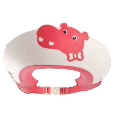 TeoMarket - Viziera de Protectie Baie Pentru Copii, Fippy, Model Hipopotam, Dimensiune ajustabila, Durabil, Usor de curatat, Impotriva Samponului, pentru Ochi si Urechi, TPE+PP, 22x21 cm, Rosu