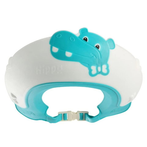 TeoMarket - Viziera de Protectie Baie Pentru Copii, Fippy, Model Hipopotam, Dimensiune ajustabila, Durabil, Usor de curatat, Impotriva Samponului, pentru Ochi si Urechi, TPE+PP, 22x21 cm, Albastru