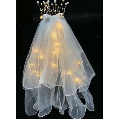 Costume si Deghizare - Voal Luminos cu Coronita, Flippy, Lumina Alb Cald, pentru Serbari Copii, Petrecerea Burlacitelor, Marime universala, Lumina LED, Alb