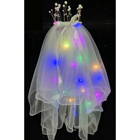 Costume si Deghizare - Voal Luminos cu Coronita, Flippy, Lumina Multicolora, pentru Serbari Copii, Petrecerea Burlacitelor, Marime universala, Lumina LED, Alb