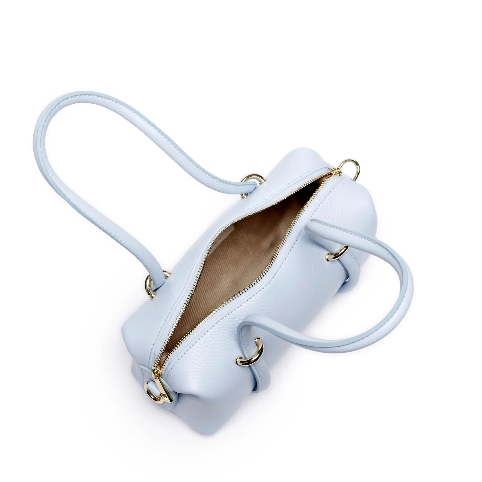 Geanta de dama Josephine din piele naturala Albastru Deschis cu barete distinctive si accesorii aurii [10]
