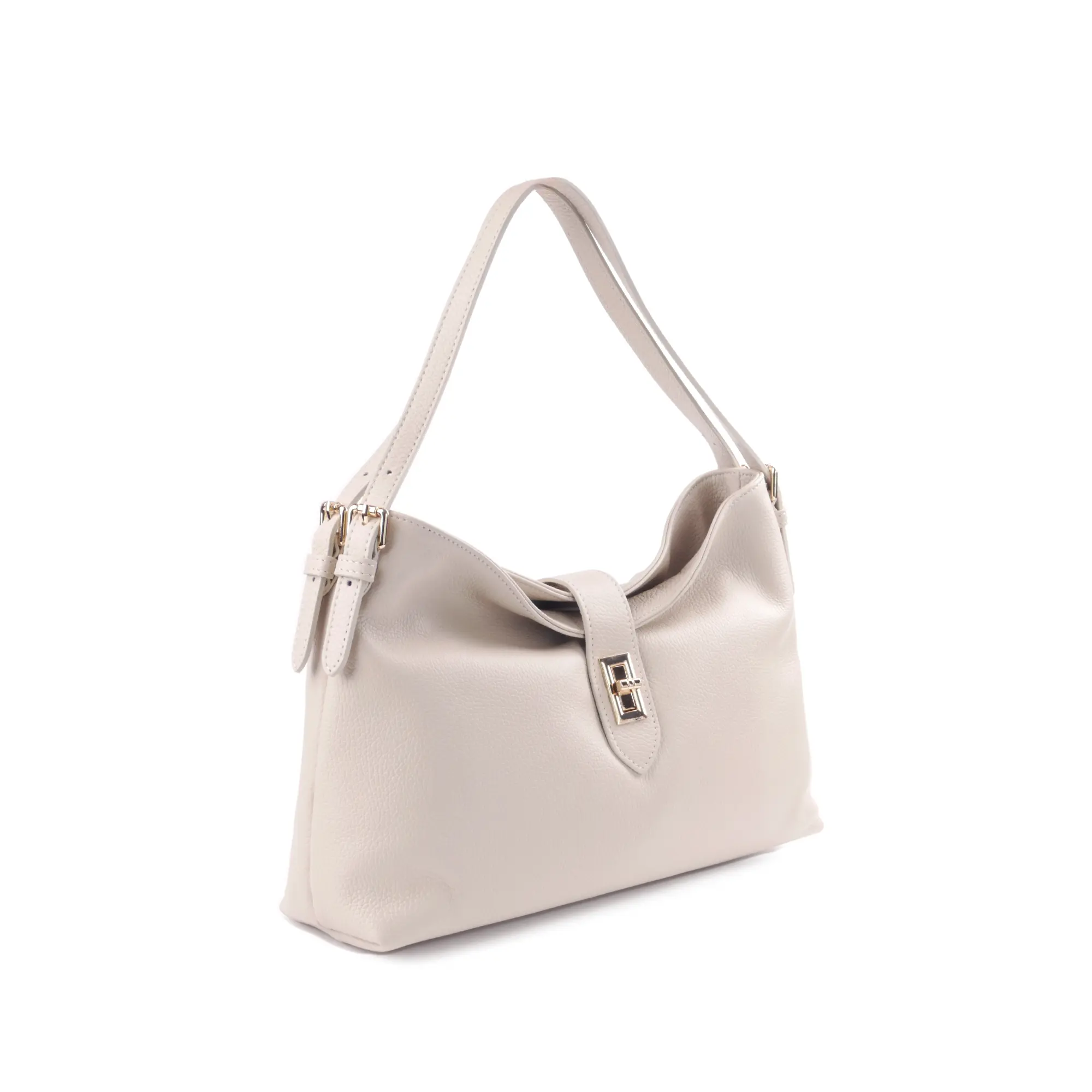 Geanta de dama Margareta din piele naturala in nuanta Crem cu bareta [3]