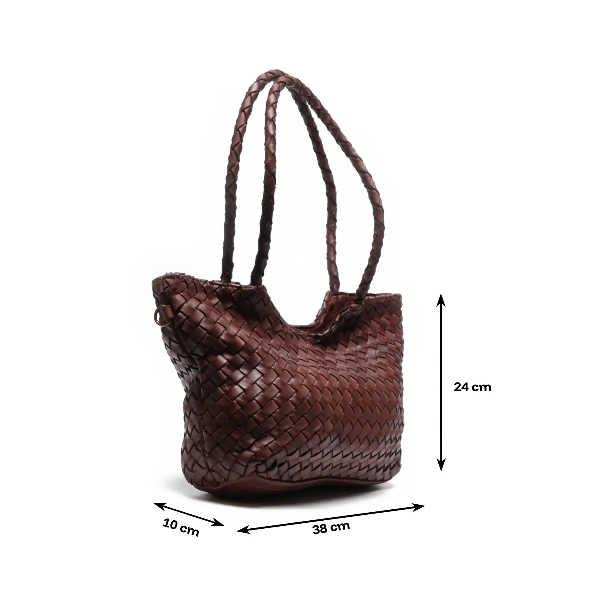 Geanta de dama Stella din piele naturala cu impletitura manuala fina in nuanta Ciocolatiu Inchis cu barete tubular [3]