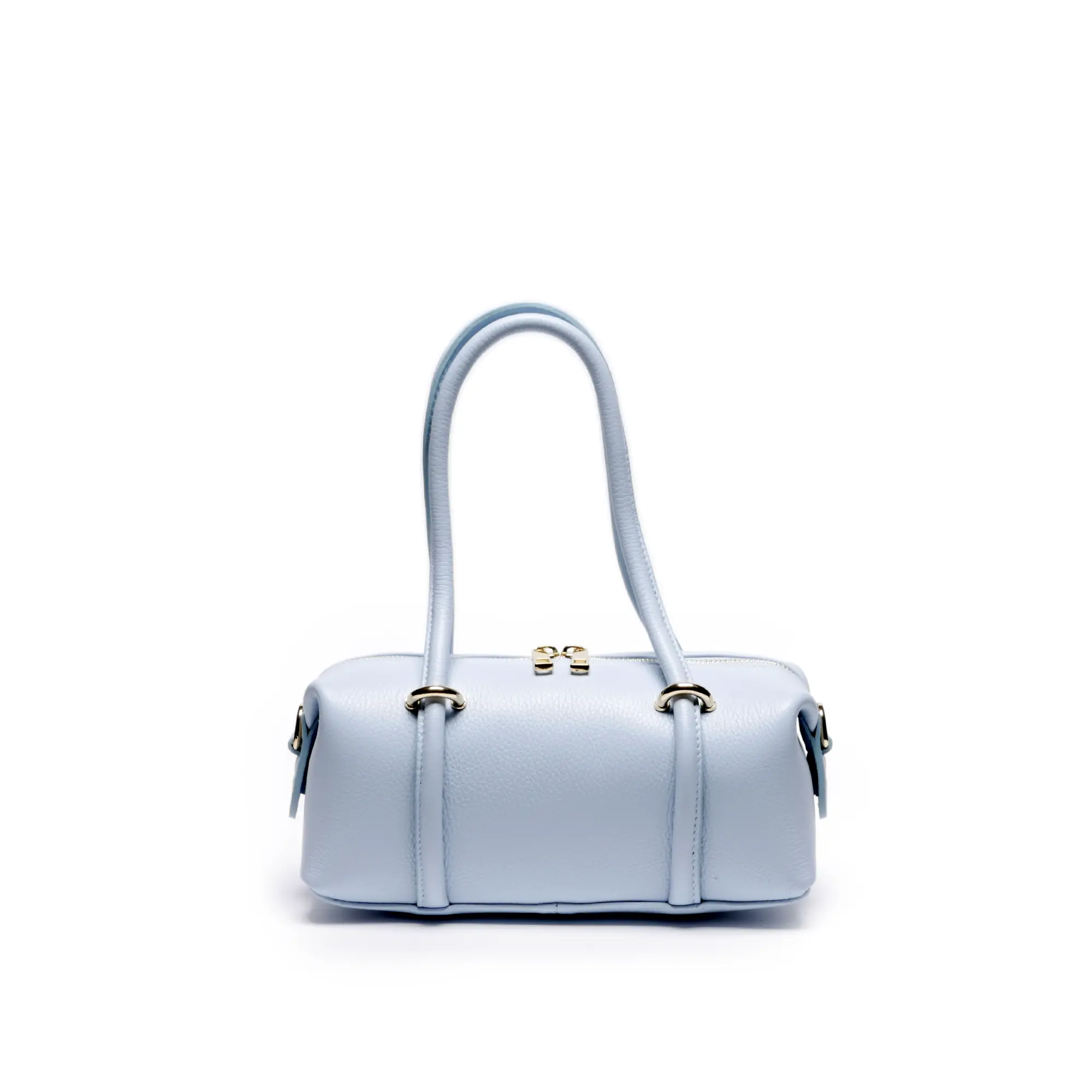 Genti - Geanta de dama Josephine din piele naturala Albastru Deschis cu barete distinctive si accesorii aurii