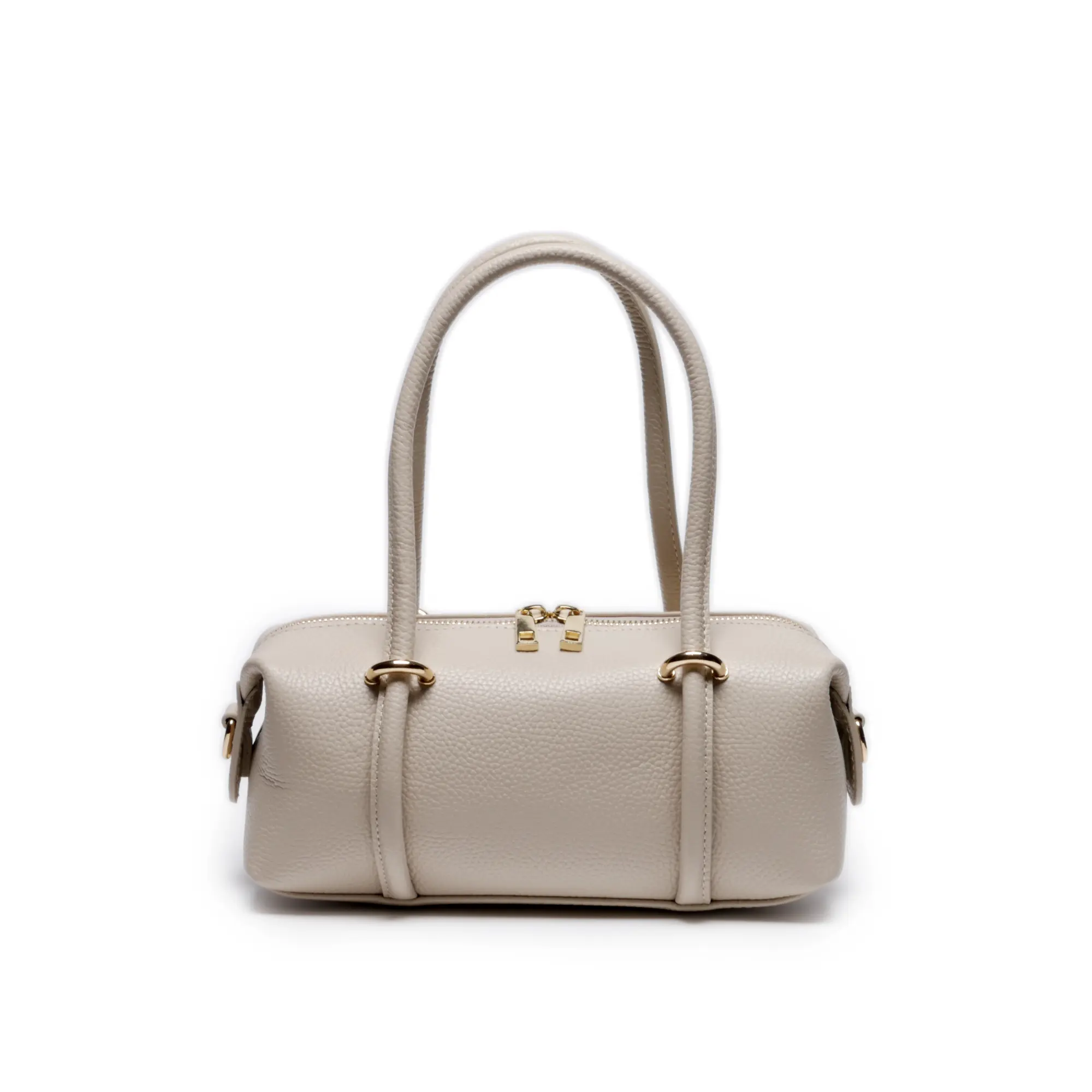 Genti Office - Geanta de dama Josephine din piele naturala Crem cu barete distinctive si accesorii aurii
