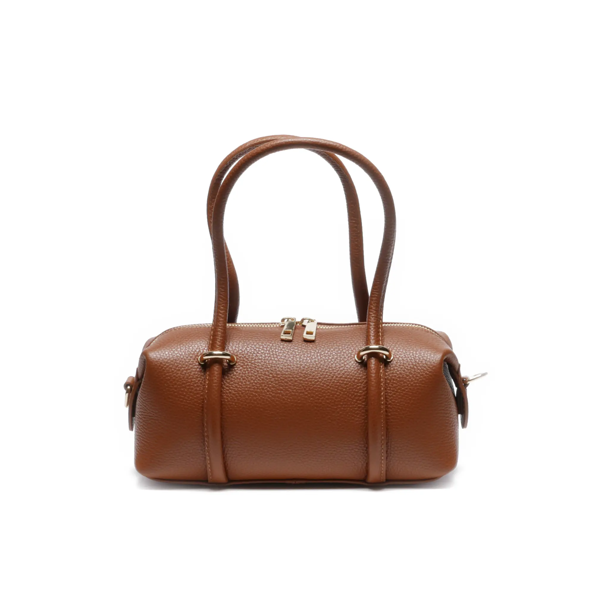 Genti Casual - Geanta de dama Josephine din piele naturala Maro cu barete distinctive si accesorii aurii