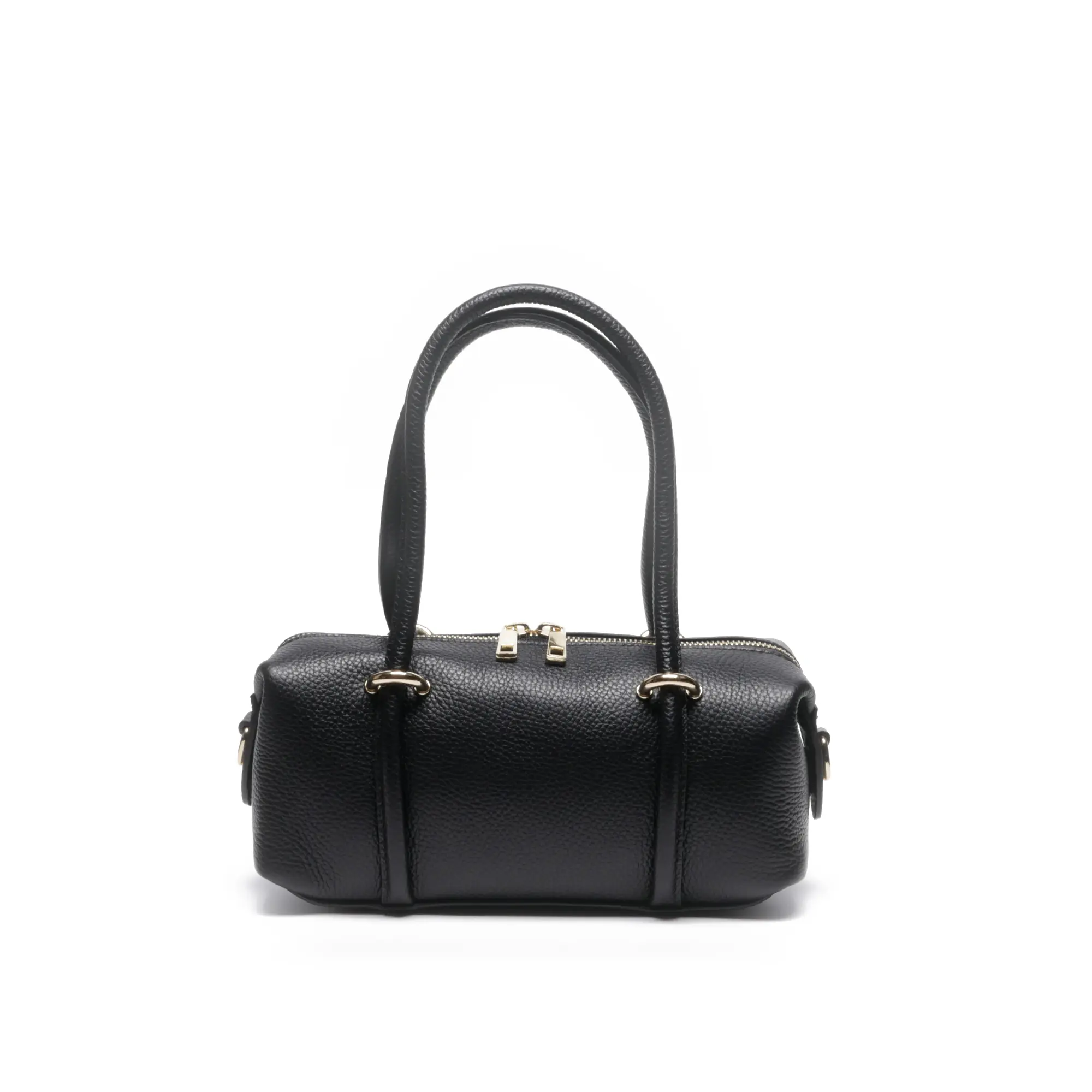 Genti Casual - Geanta de dama Josephine din piele naturala Negru cu barete distinctive si accesorii aurii