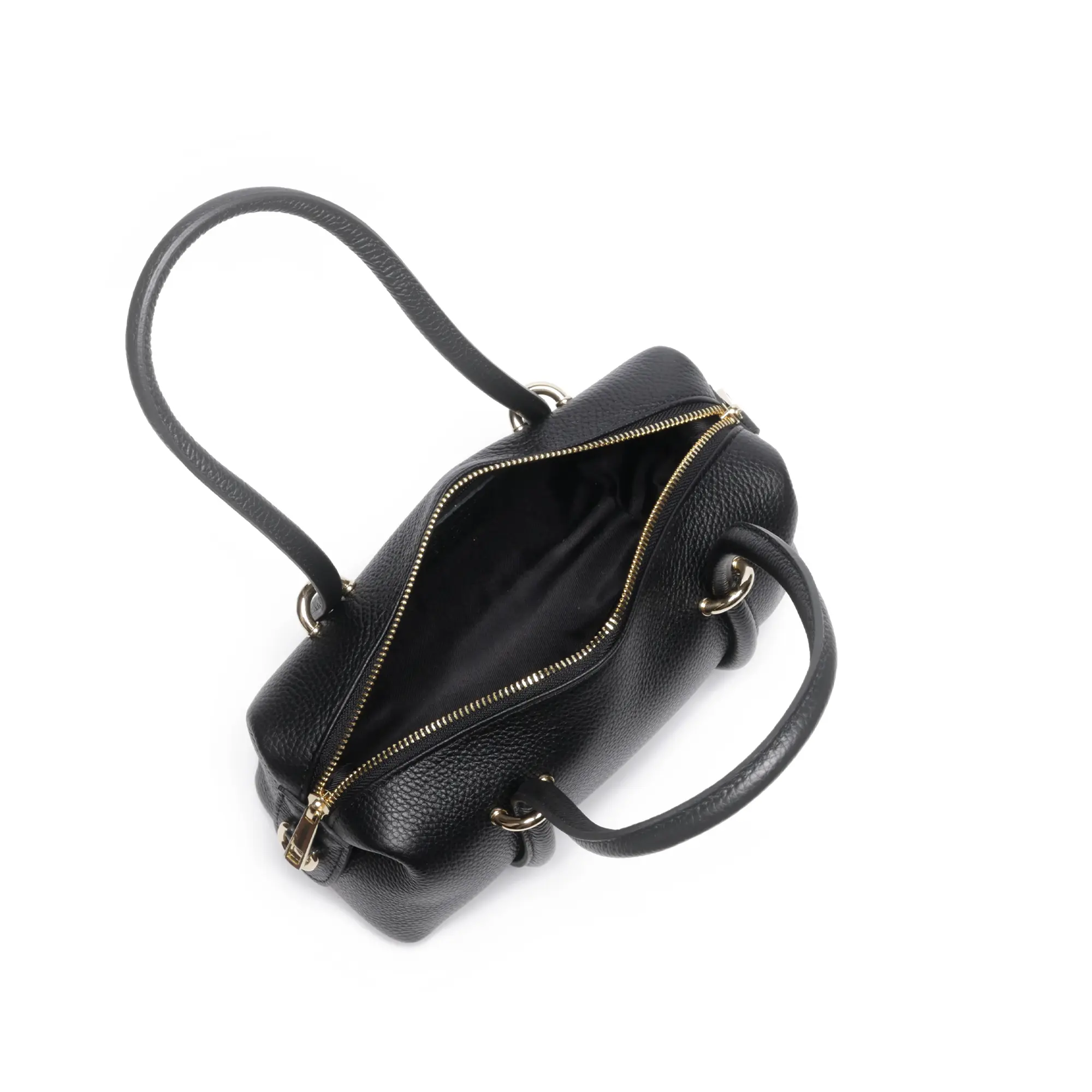 Geanta de dama Josephine din piele naturala Negru cu barete distinctive si accesorii aurii [6]