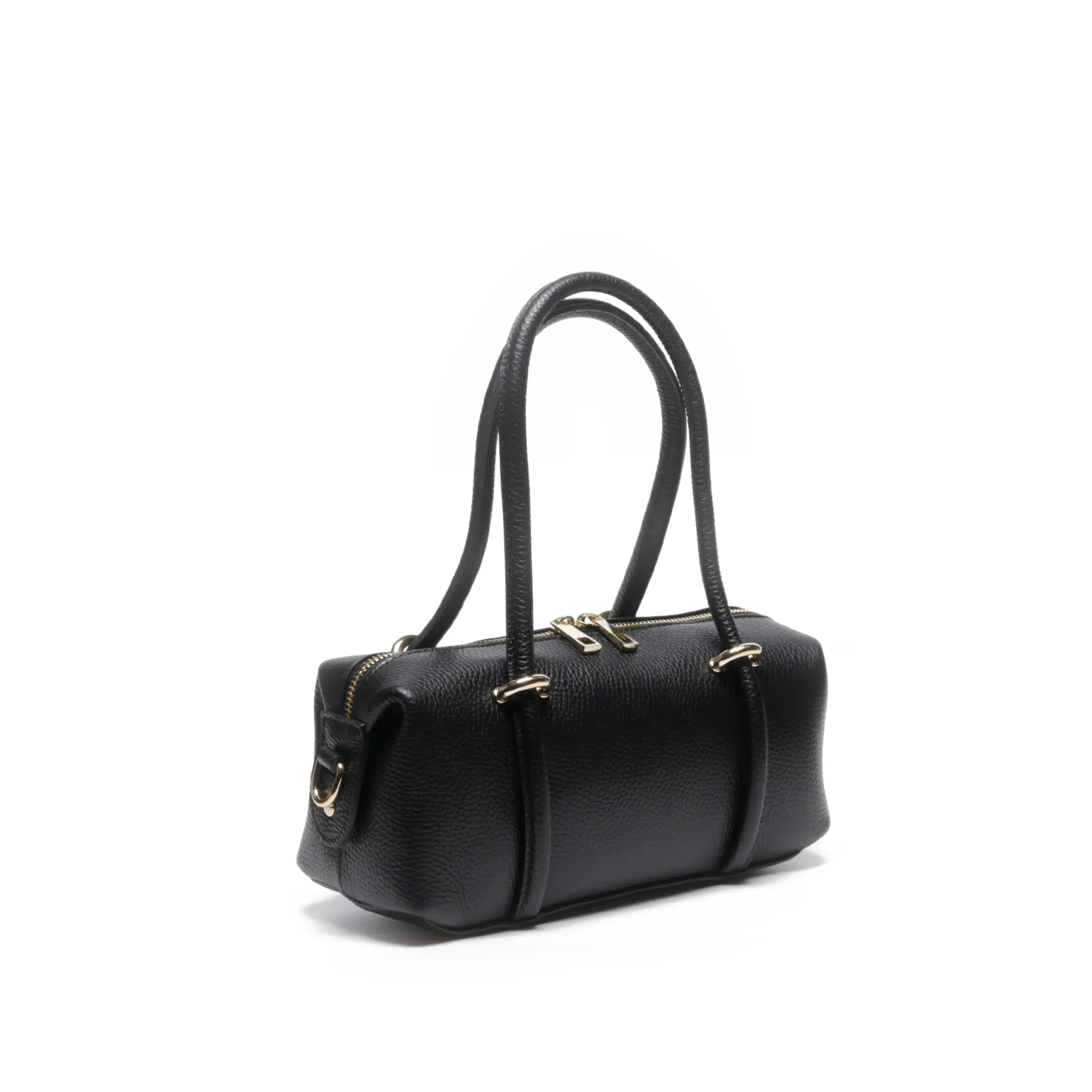 Geanta de dama Josephine din piele naturala Negru cu barete distinctive si accesorii aurii [2]