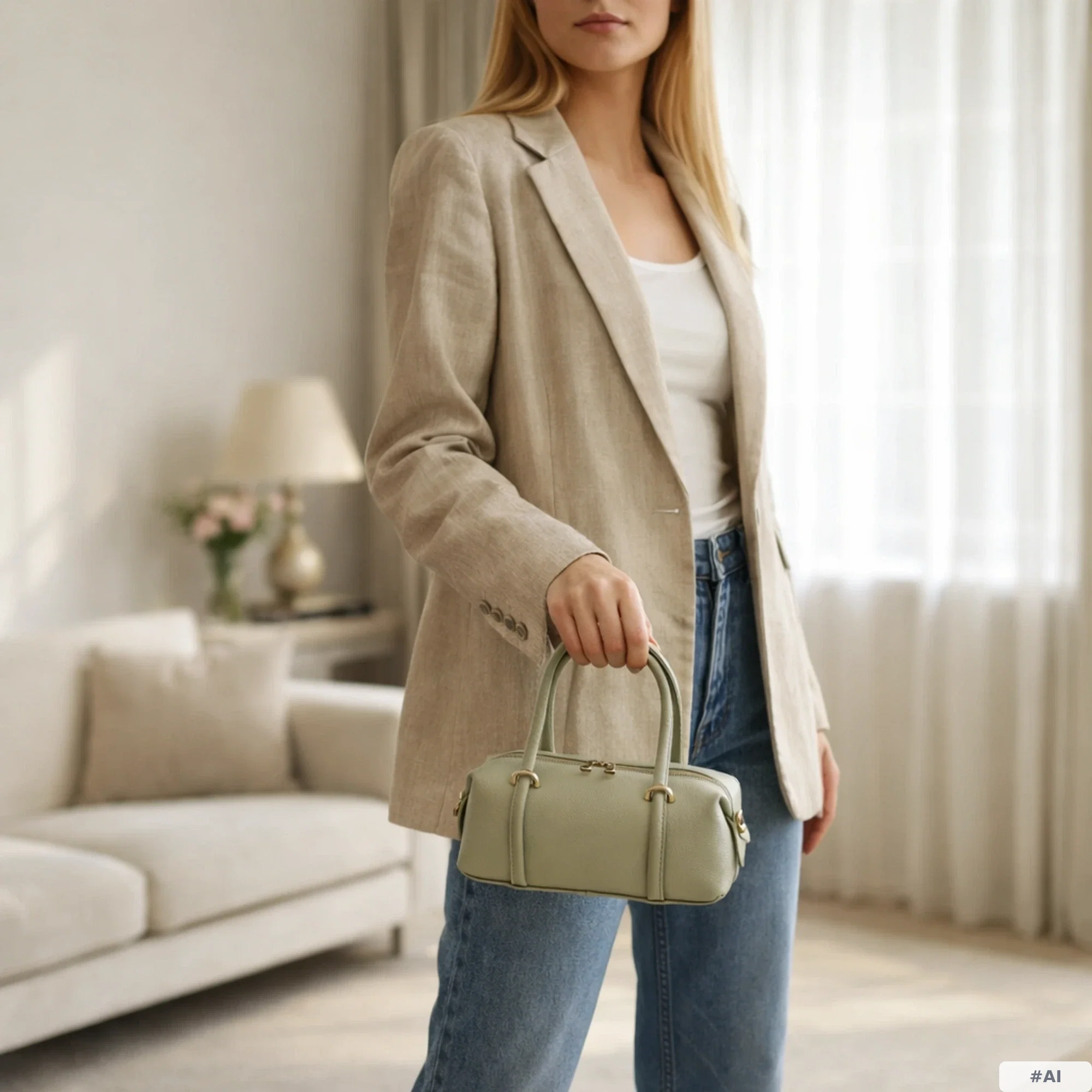 Geanta de dama Josephine din piele naturala Verde Deschis cu barete distinctive si accesorii aurii [1]