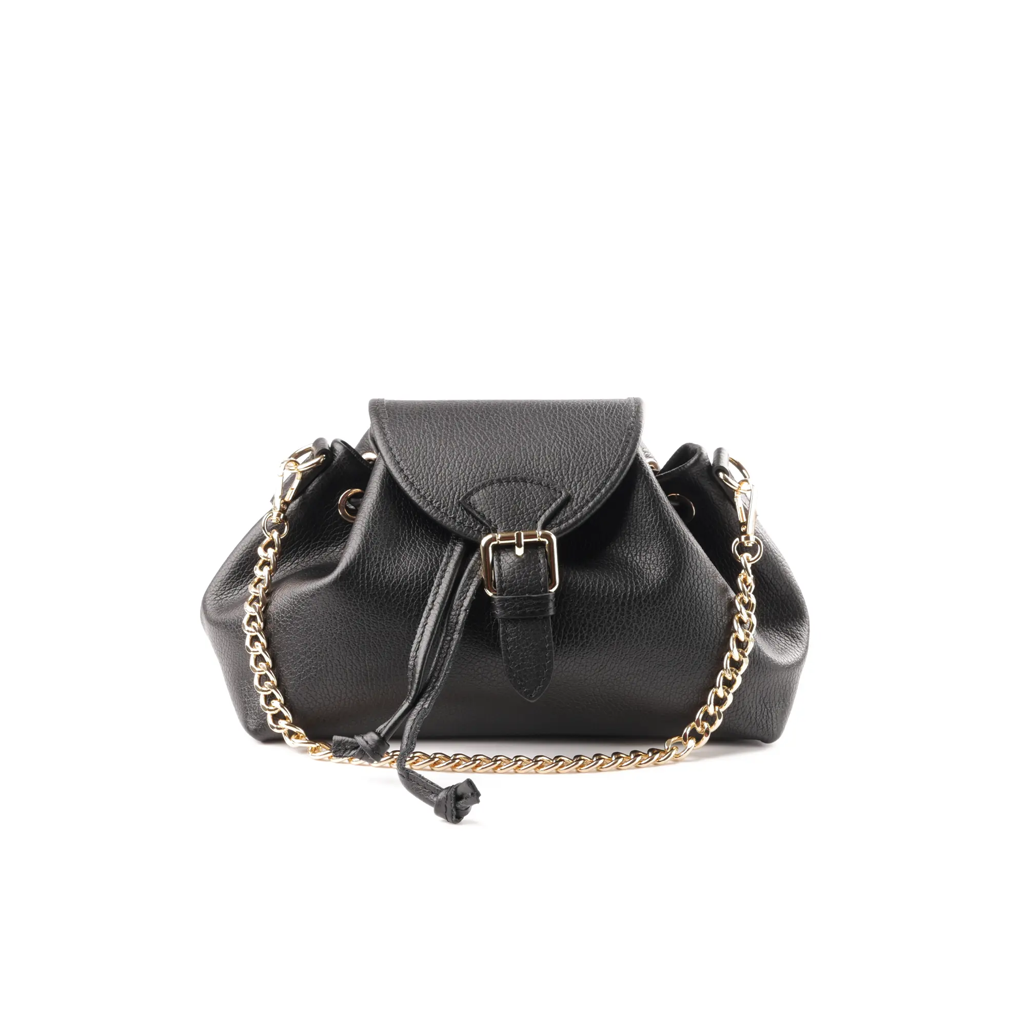 Genti Crossbody - Geanta de dama Otilia din piele naturala culoare negru cu lant auriu