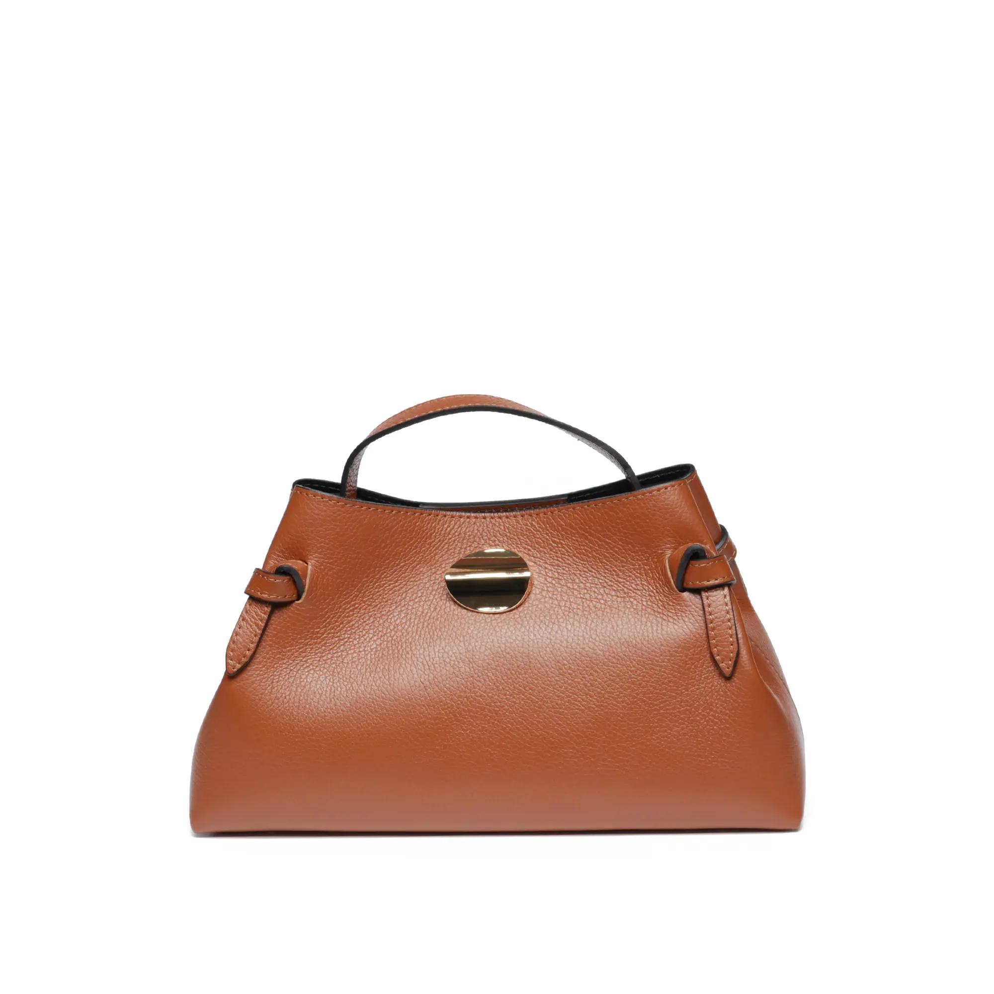 Genti Crossbody - Geanta de dama Poliana din piele naturala maro cu detaliu metalic auriu