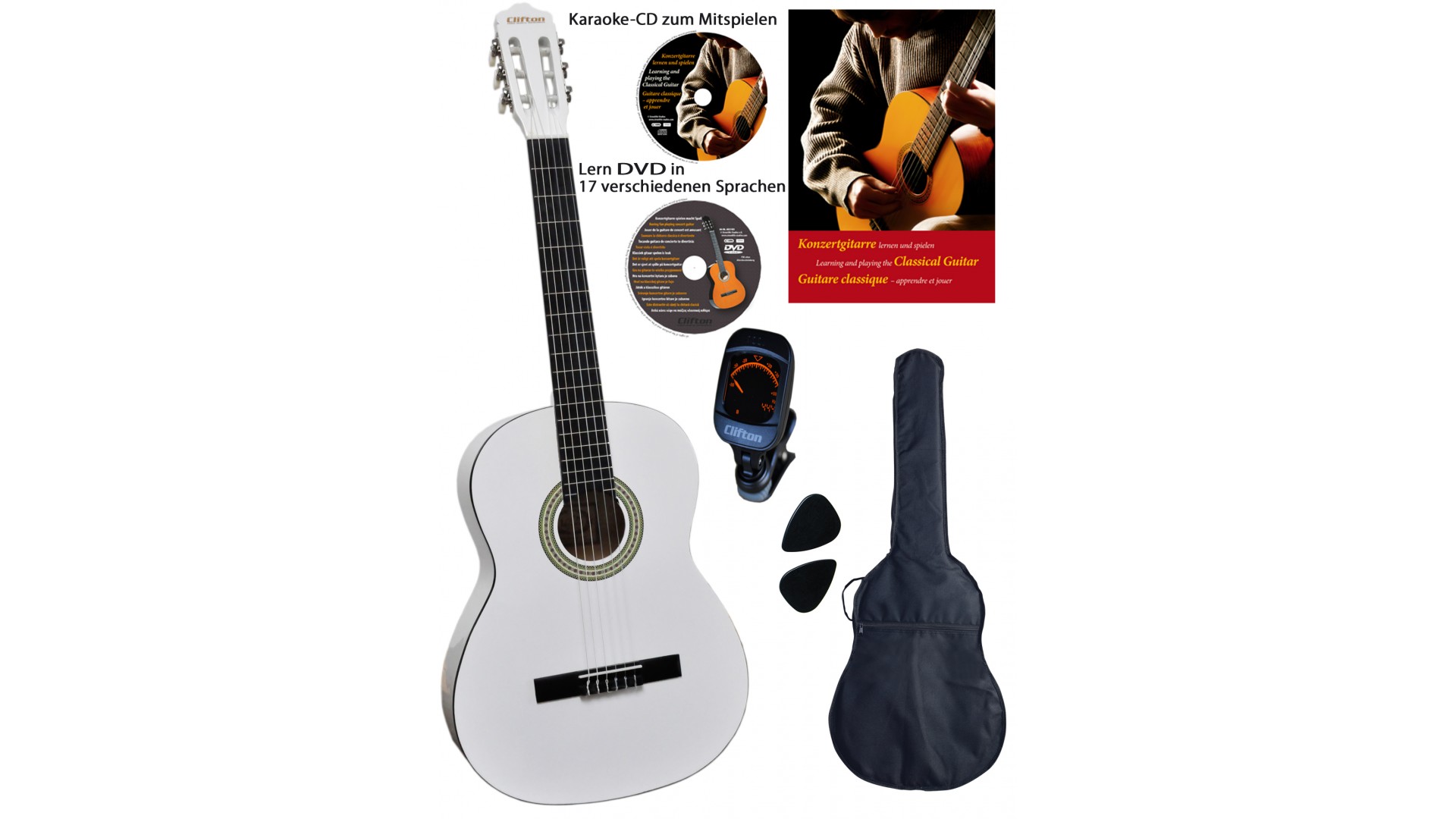 Chitare si bass - Clifton Valesca 4/4 White Set