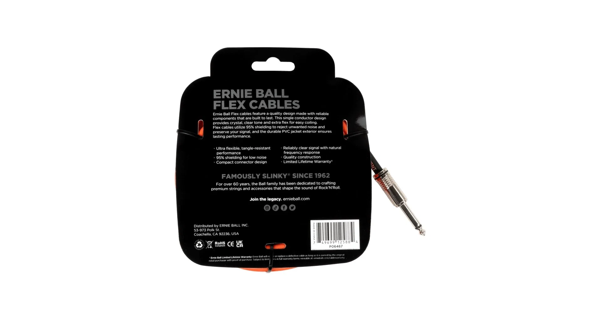 Cablu Ernie Ball 6467 Flexcable 6m Angle - Orange [2]