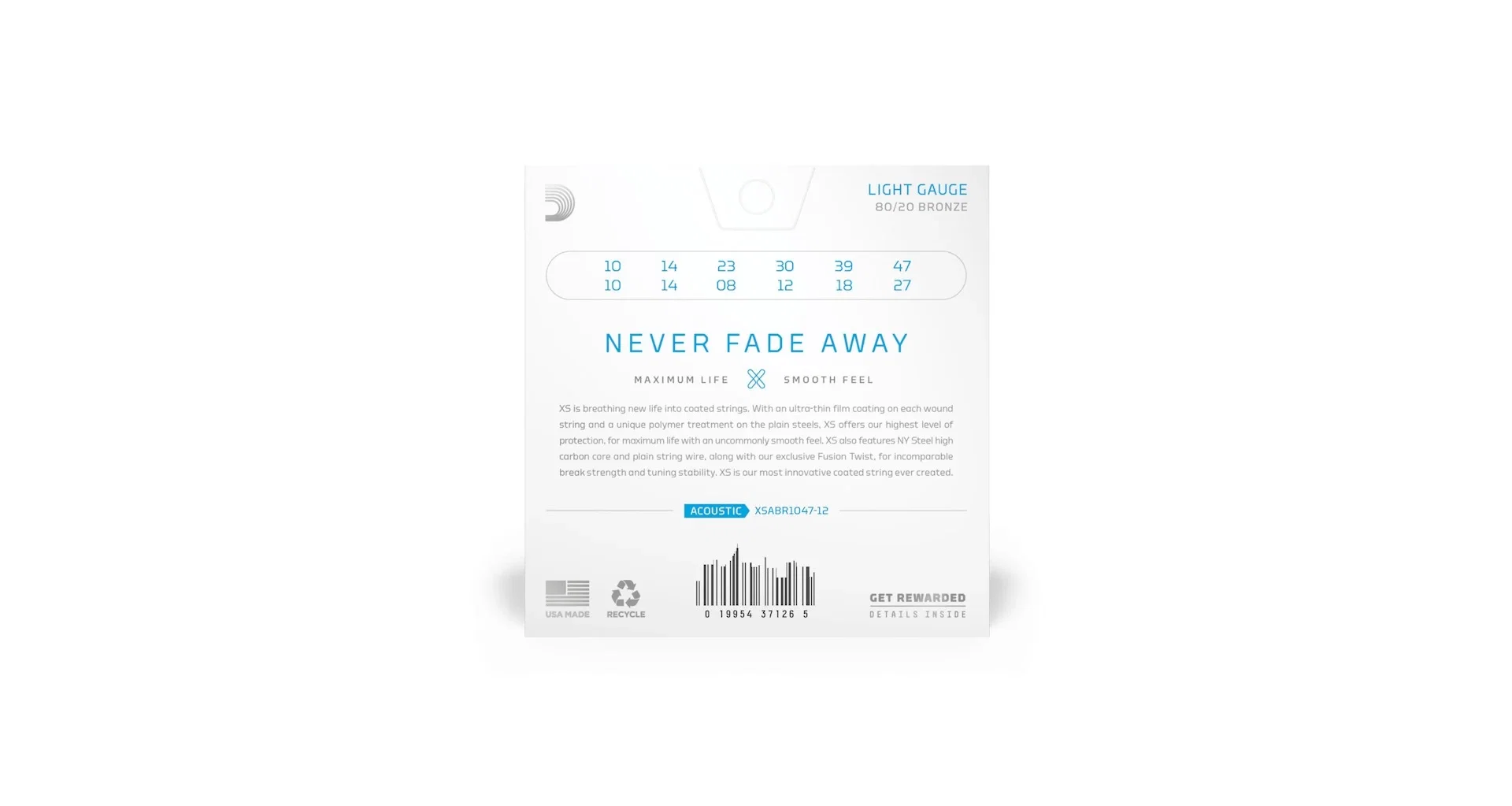 DAddario 10-47 Light 12-String, XS 80/20 Bronze Coated XSABR1047-12 [3]