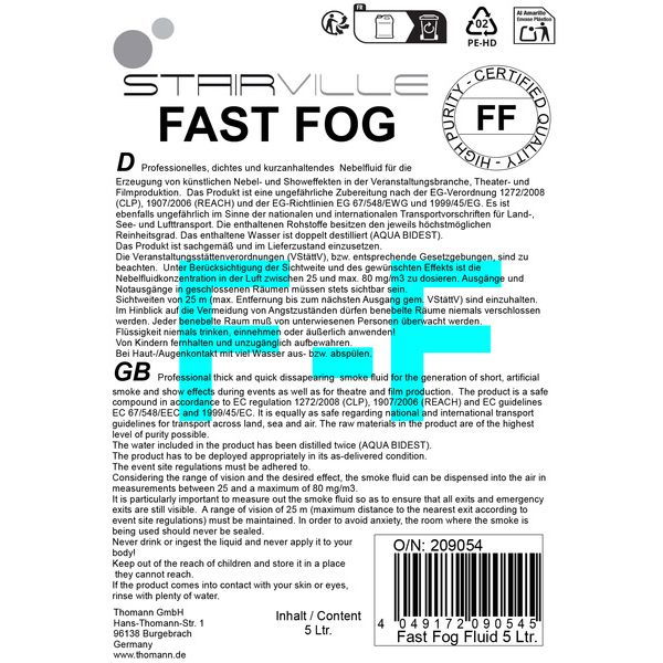 Lichid Stairville Fast Fog Fluid 5l - CO2 Effect [2]