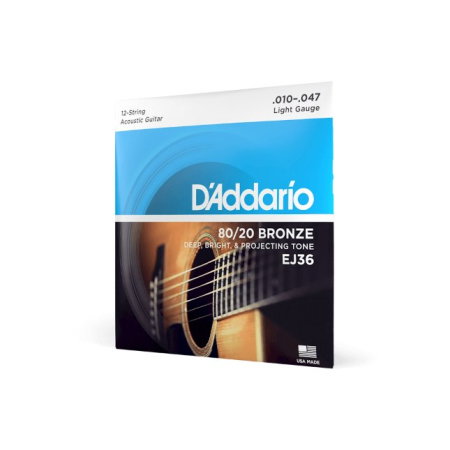 Corzi chitara acustica - Set corzi D'Addario EJ36 10-47 pentru chitară acustică cu 12 corzi
