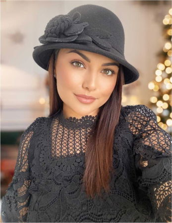 PALARII dama ELEGANTE - Palarie dama fetru Rose-palarie neagra, palarie reglabila